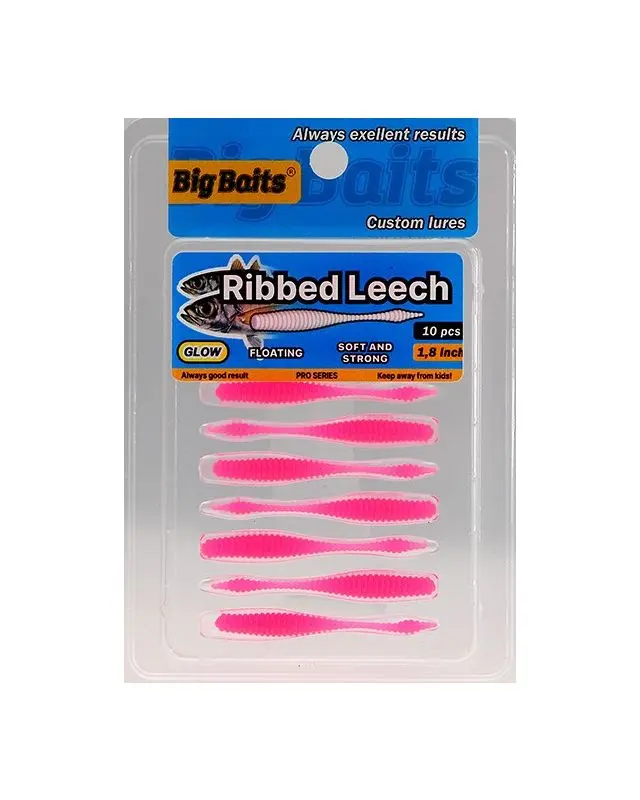 Силикон Big Baits Aji Ribbed Leech 1.8"(10шт)013 pink/glow