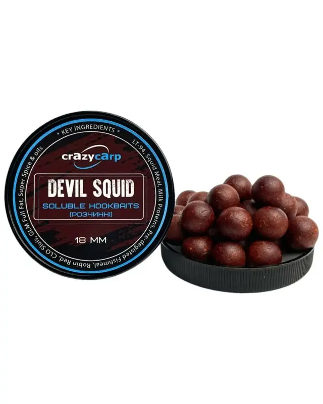 Бойли Crazy Carp Hookbaits Soluble 18mm devil squid 125g