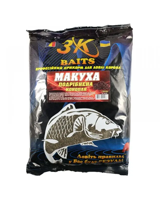 Прикормка 3K Baits макуха подрібнена (коноплі) 1kg