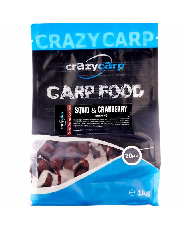 Бойли Crazy Carp Silver Hookbaits 20mm devil squid&cranberry 1kg